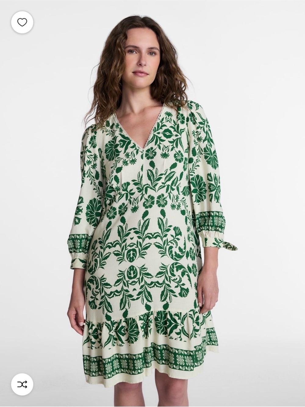 Time and Tru Cream Dress with Green Floral Print